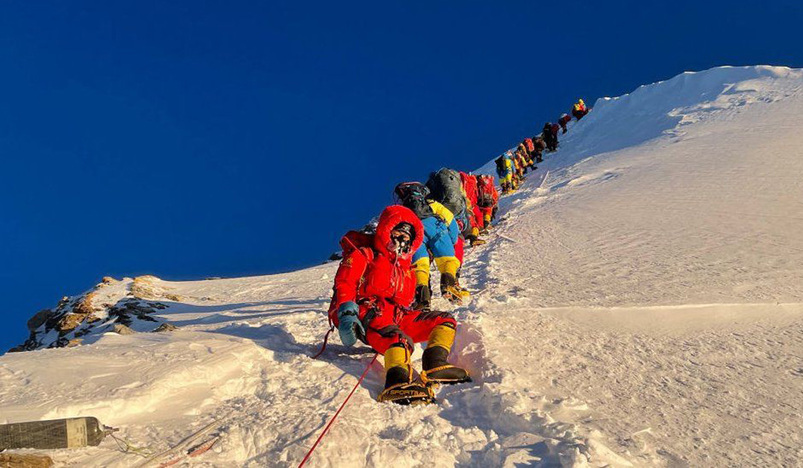Mountaineers pictured during their ascent to the summit of Mount Everest